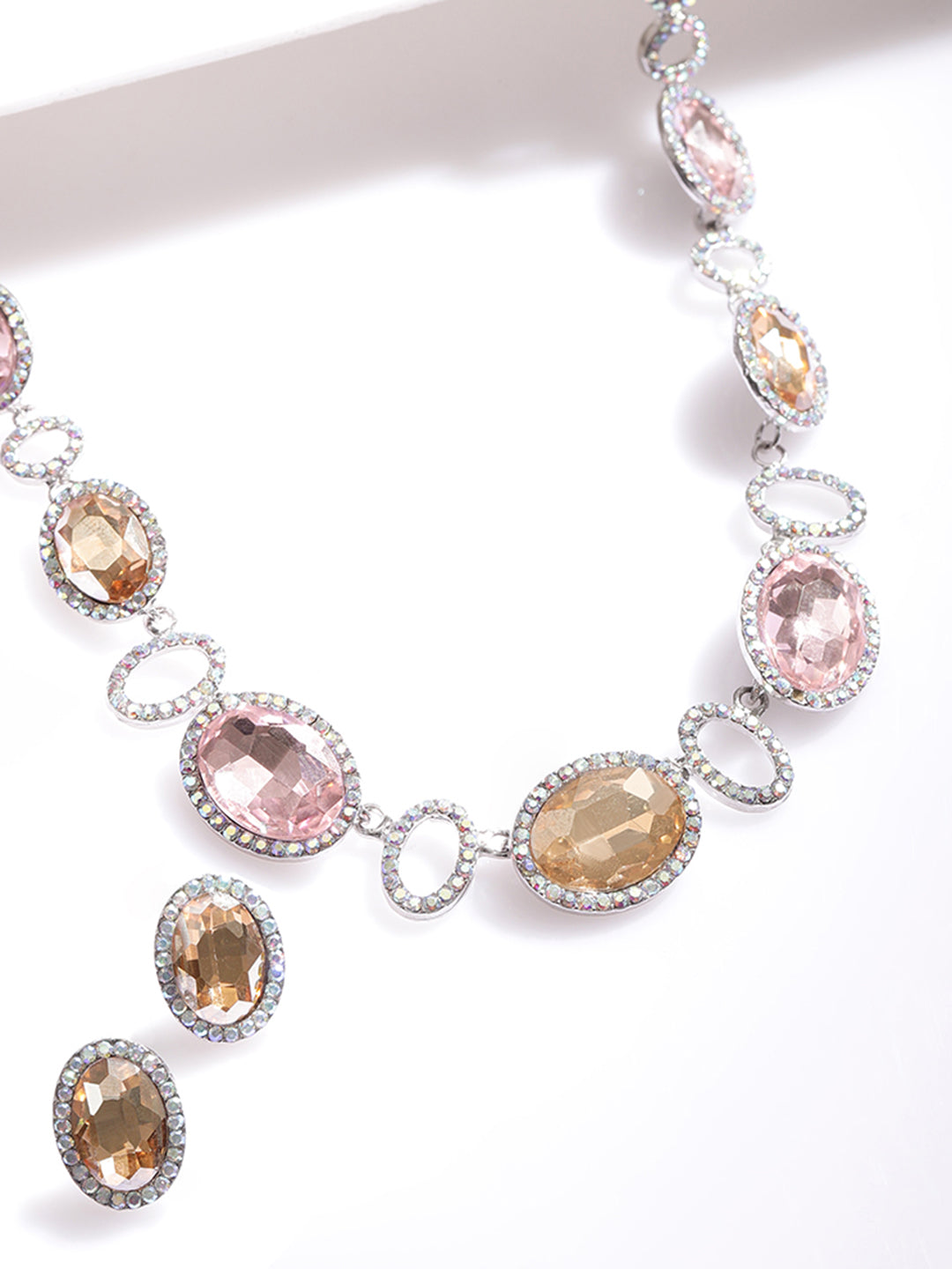 American Diamond Zirconia Pink & Yellow Necklace Set