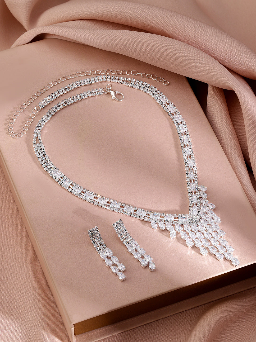 Studded Necklace Set In American Diamond Zirconia