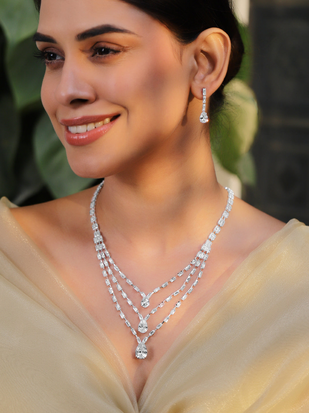 Crystal Layered Drop Necklace Set