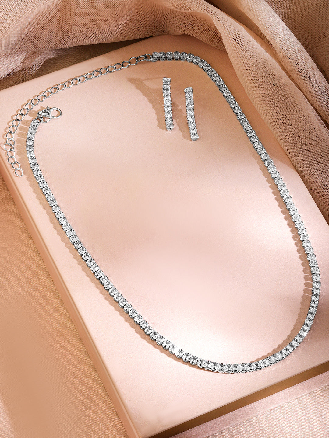 Studded American Diamond Zirconia White Necklace Set