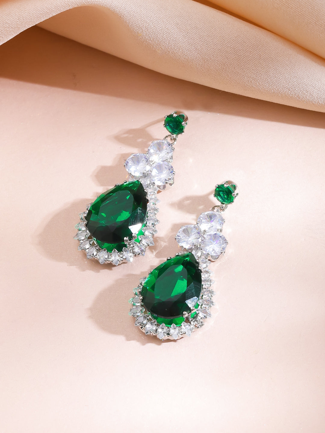 Cocktail Glam Emerald Green White Crystal Necklace Set