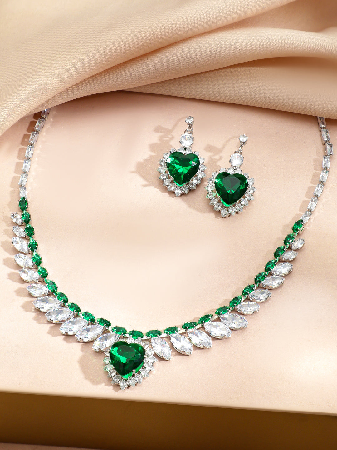 Wings of Freedom Crystal Necklace Set - Green
