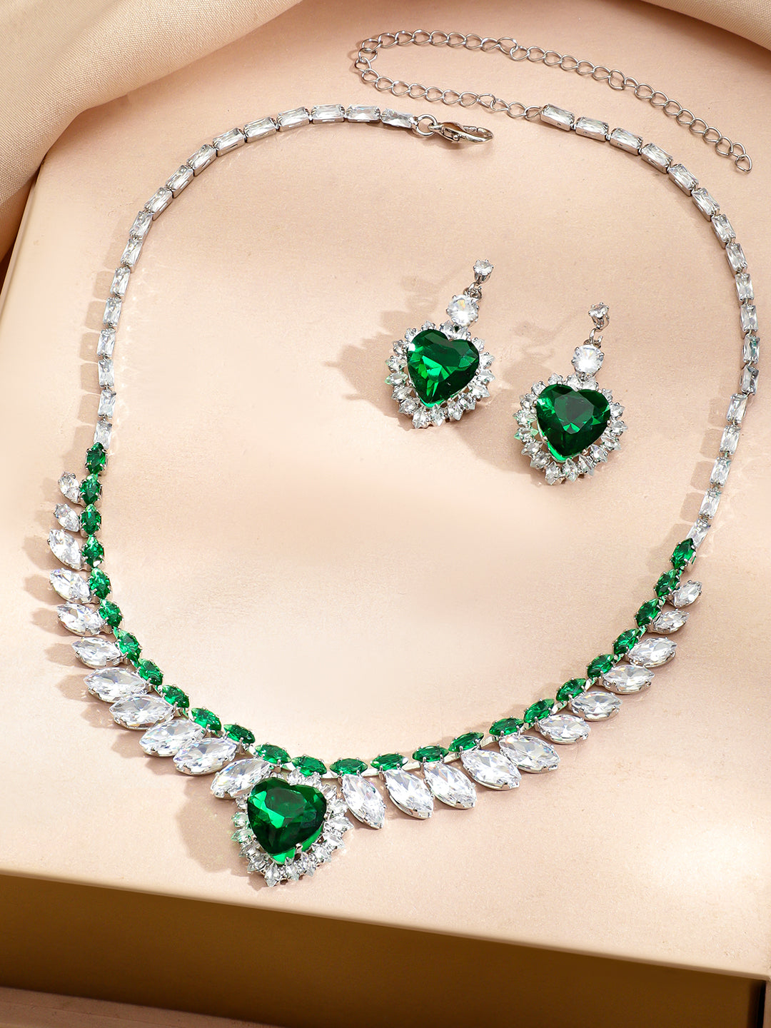 Wings of Freedom Crystal Necklace Set - Green