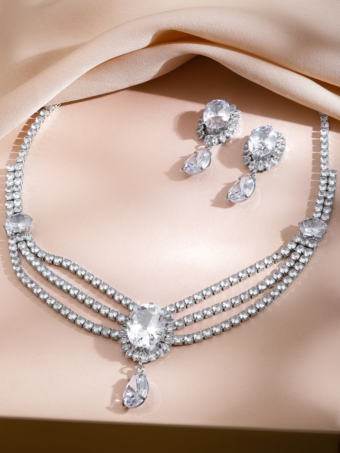 Multi Layer Crystal Studded Necklace Set
