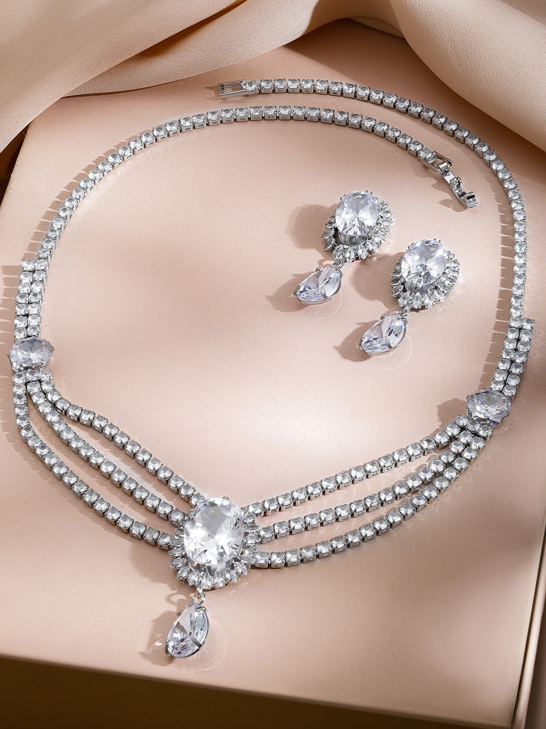 Multi Layer Crystal Studded Necklace Set