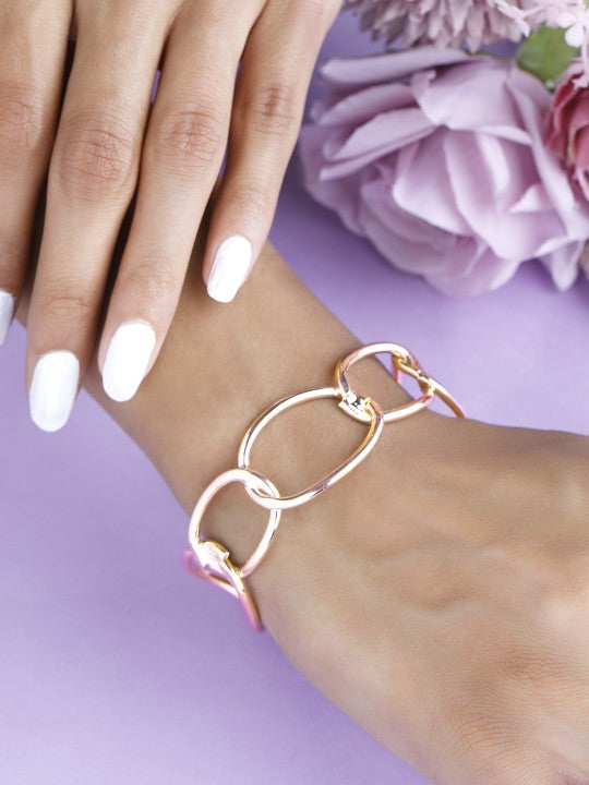 Wentra Rose Gold-Plated Chain Link Open Cuff Bracelet Modern Statement Jewelry