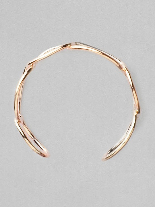 Wentra Rose Gold-Plated Chain Link Open Cuff Bracelet Modern Statement Jewelry
