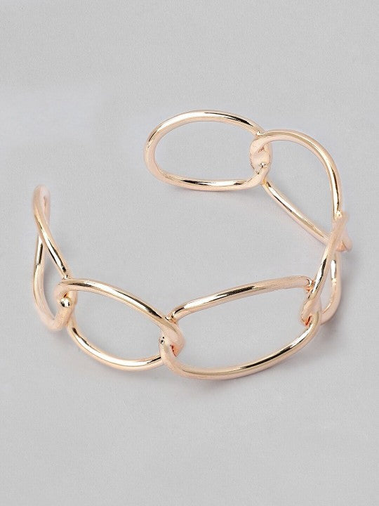 Wentra Rose Gold-Plated Chain Link Open Cuff Bracelet Modern Statement Jewelry