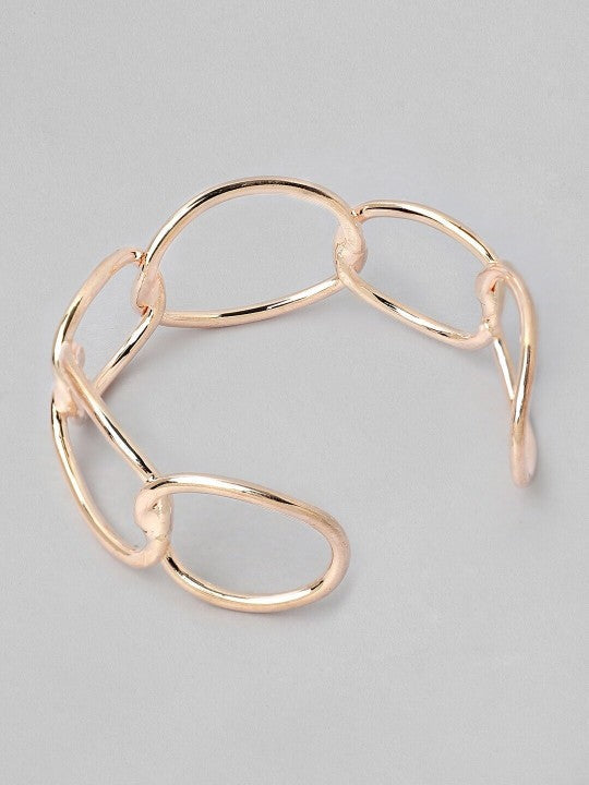 Wentra Rose Gold-Plated Chain Link Open Cuff Bracelet Modern Statement Jewelry