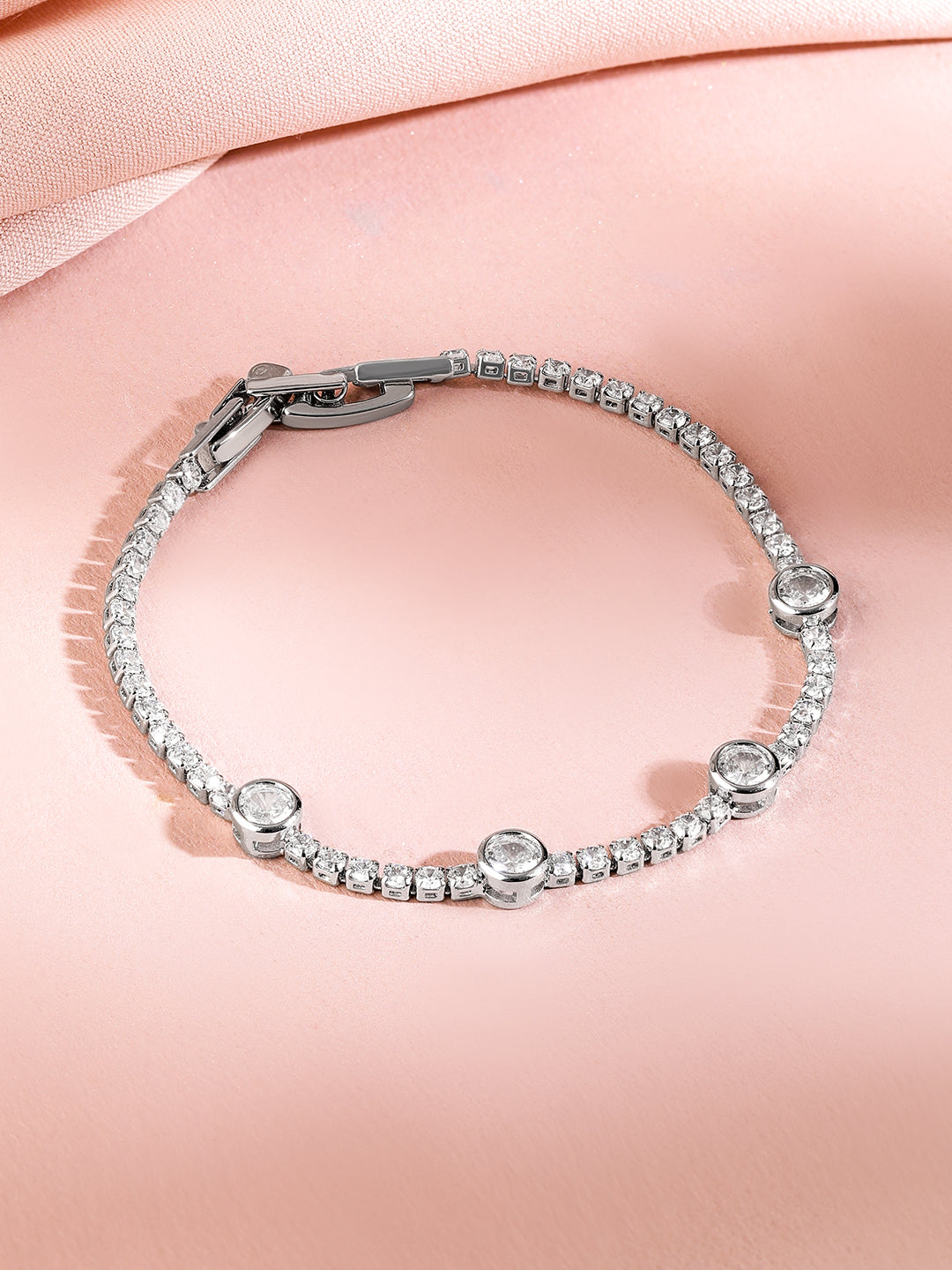 Wentra Rhodium-Plated AAA Cubic Zirconia Studded Premium Tennis Bracelet