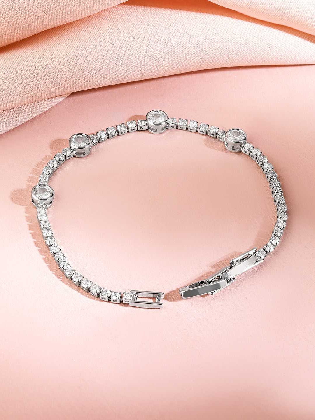 Wentra Rhodium-Plated AAA Cubic Zirconia Studded Premium Tennis Bracelet