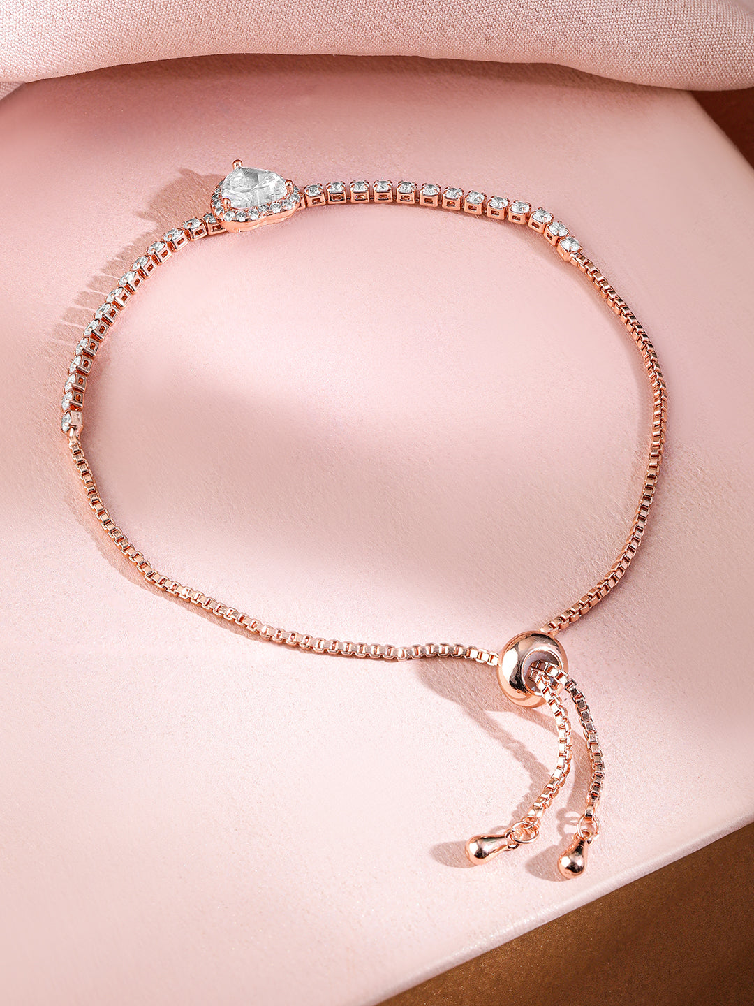 Wentra 18K Rose Gold-Plated Heart-Cut Cubic Zirconia Adjustable Pull Chain Tennis Bracelet