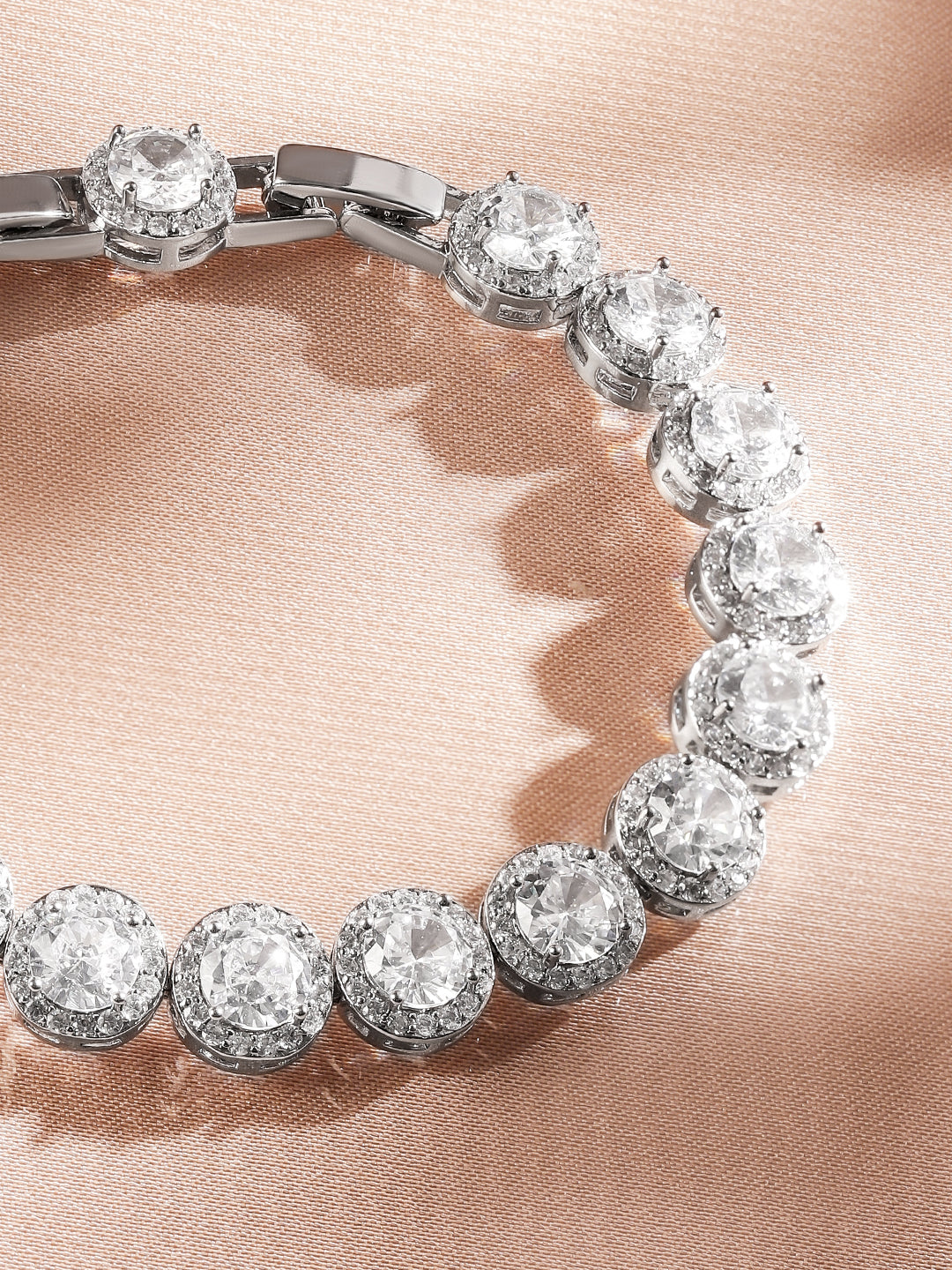Wentra Rhodium Plated Sparkling Cubic Zirconia Studded Premium Tennis Bracelet