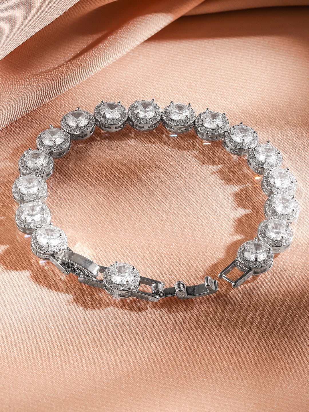 Wentra Rhodium Plated Sparkling Cubic Zirconia Studded Premium Tennis Bracelet