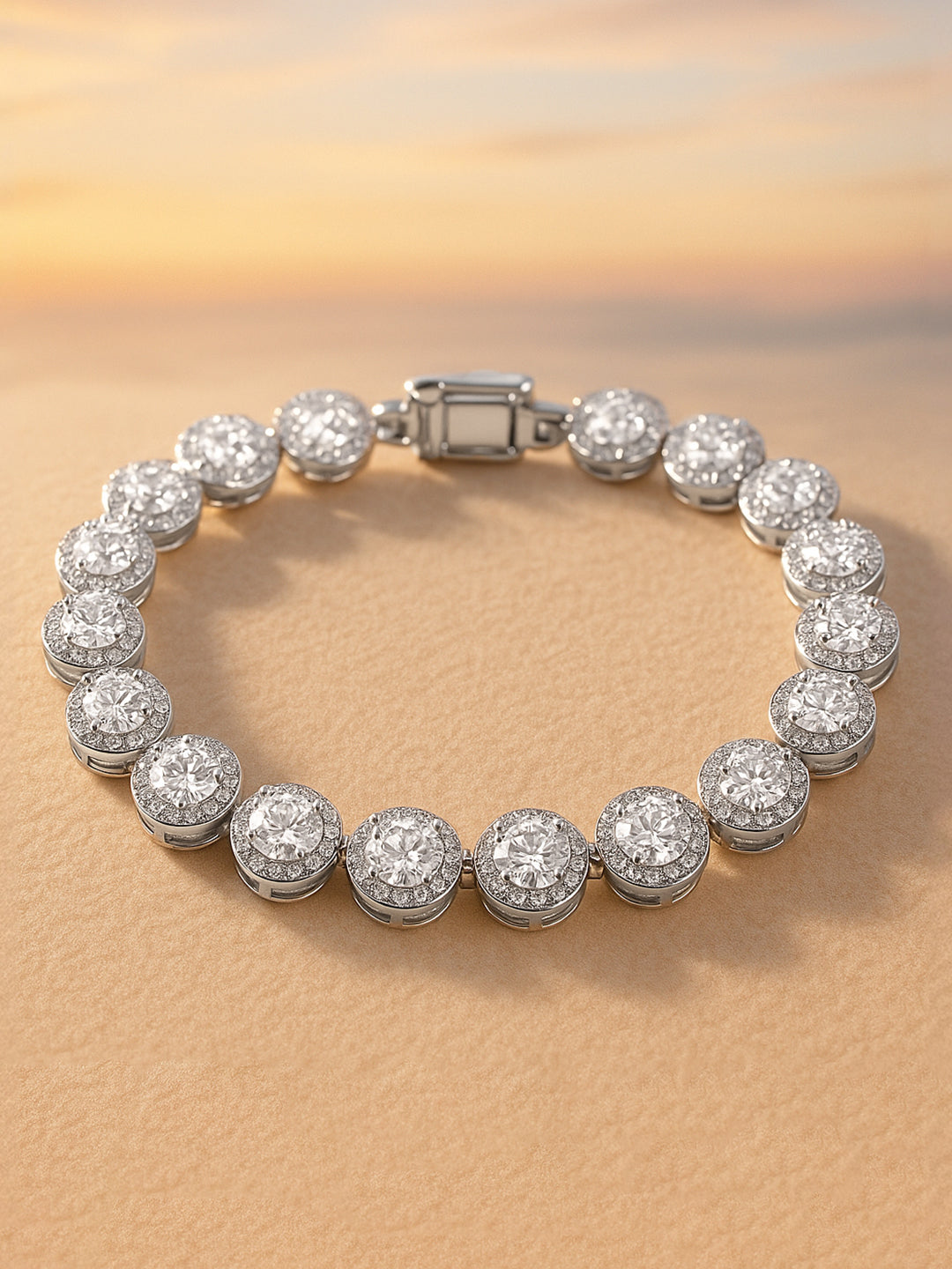 Wentra Rhodium Plated Sparkling Cubic Zirconia Studded Premium Tennis Bracelet