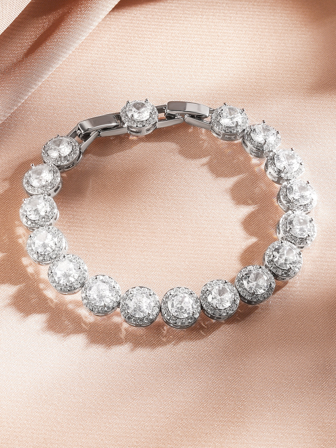 Wentra Rhodium Plated Sparkling Cubic Zirconia Studded Premium Tennis Bracelet