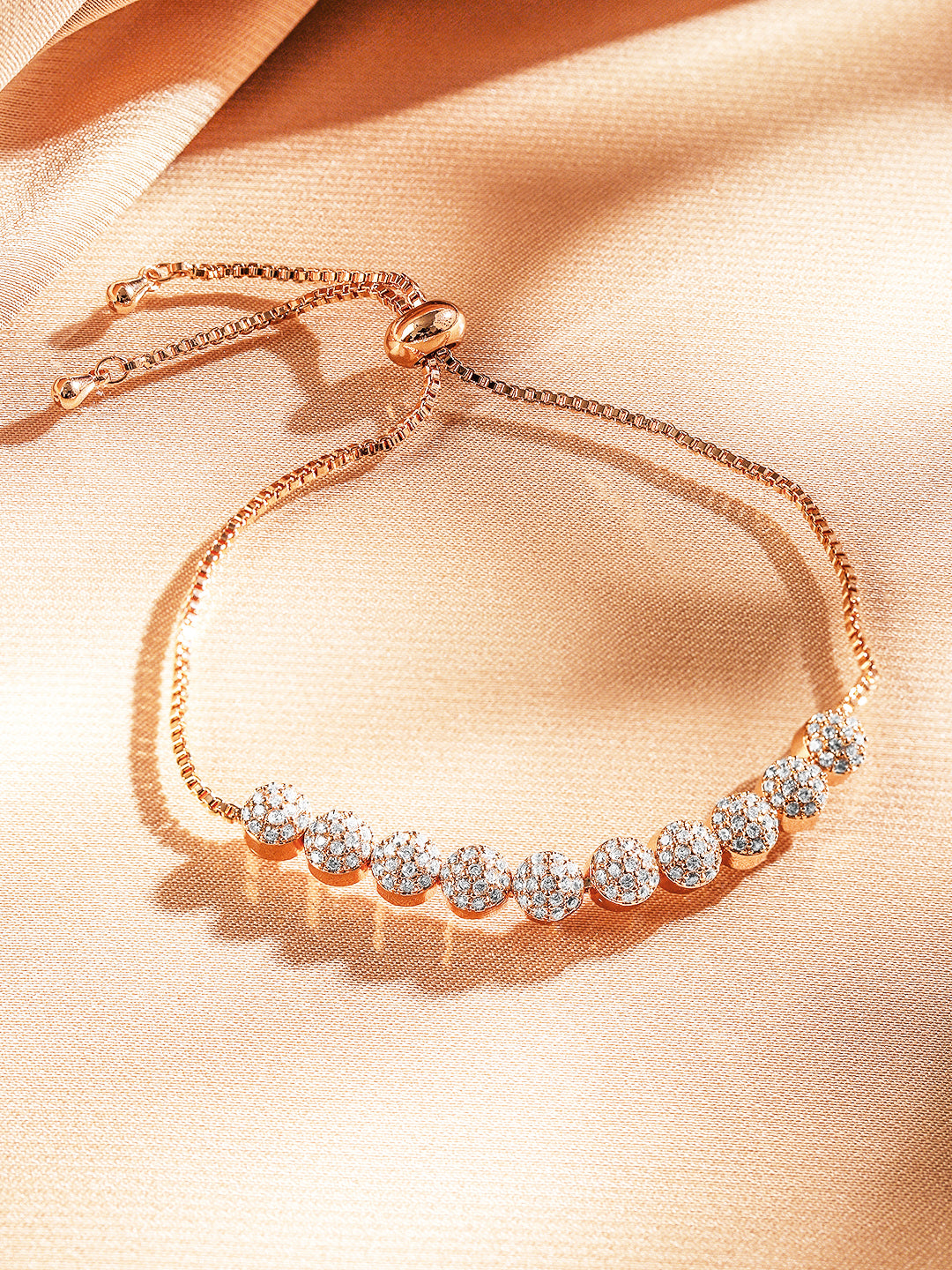 Wentra 18K Rose Gold Plated White Cubic Zirconia Adjustable Pull Chain Bracelet
