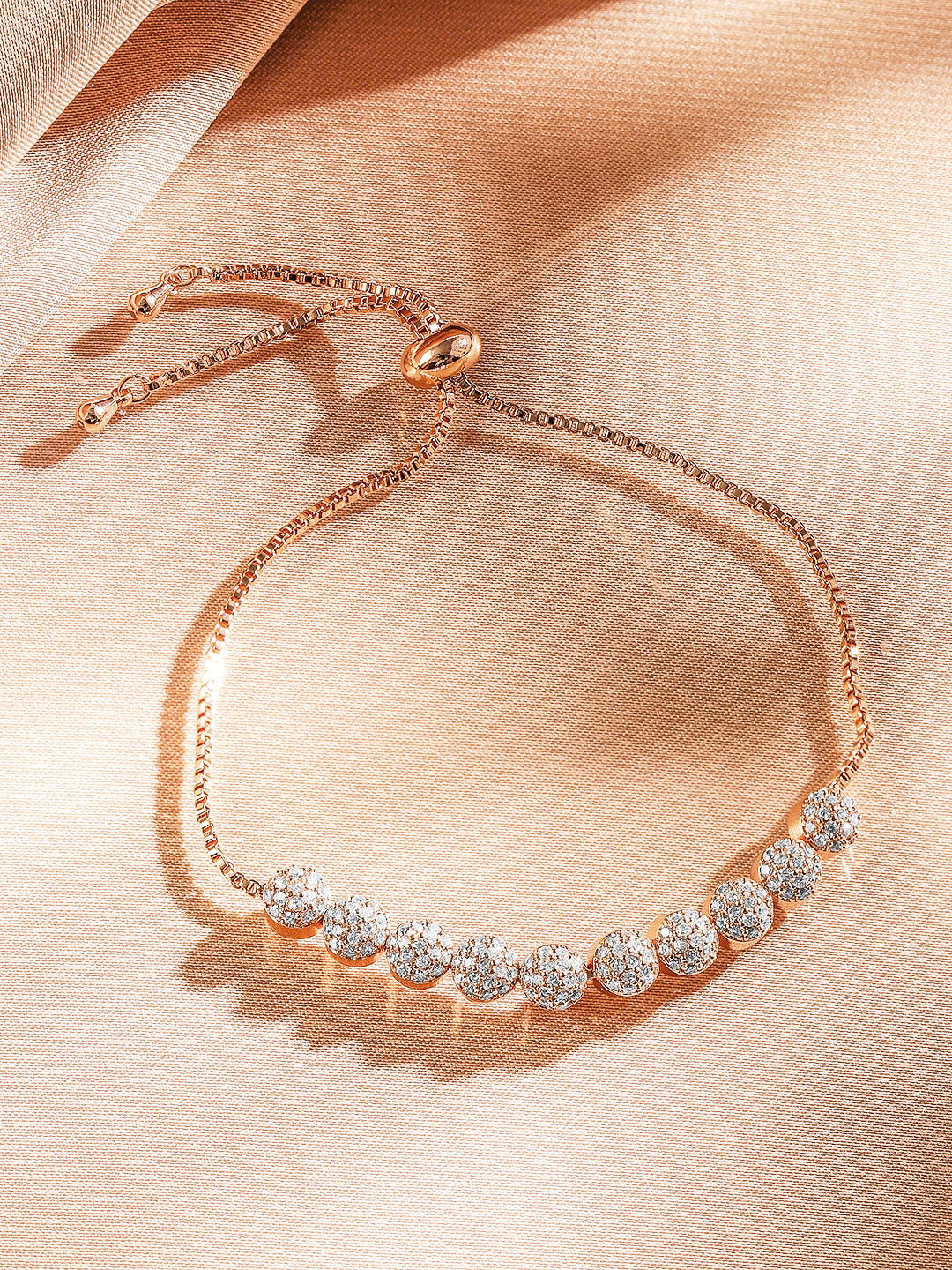 Wentra 18K Rose Gold Plated White Cubic Zirconia Adjustable Pull Chain Bracelet