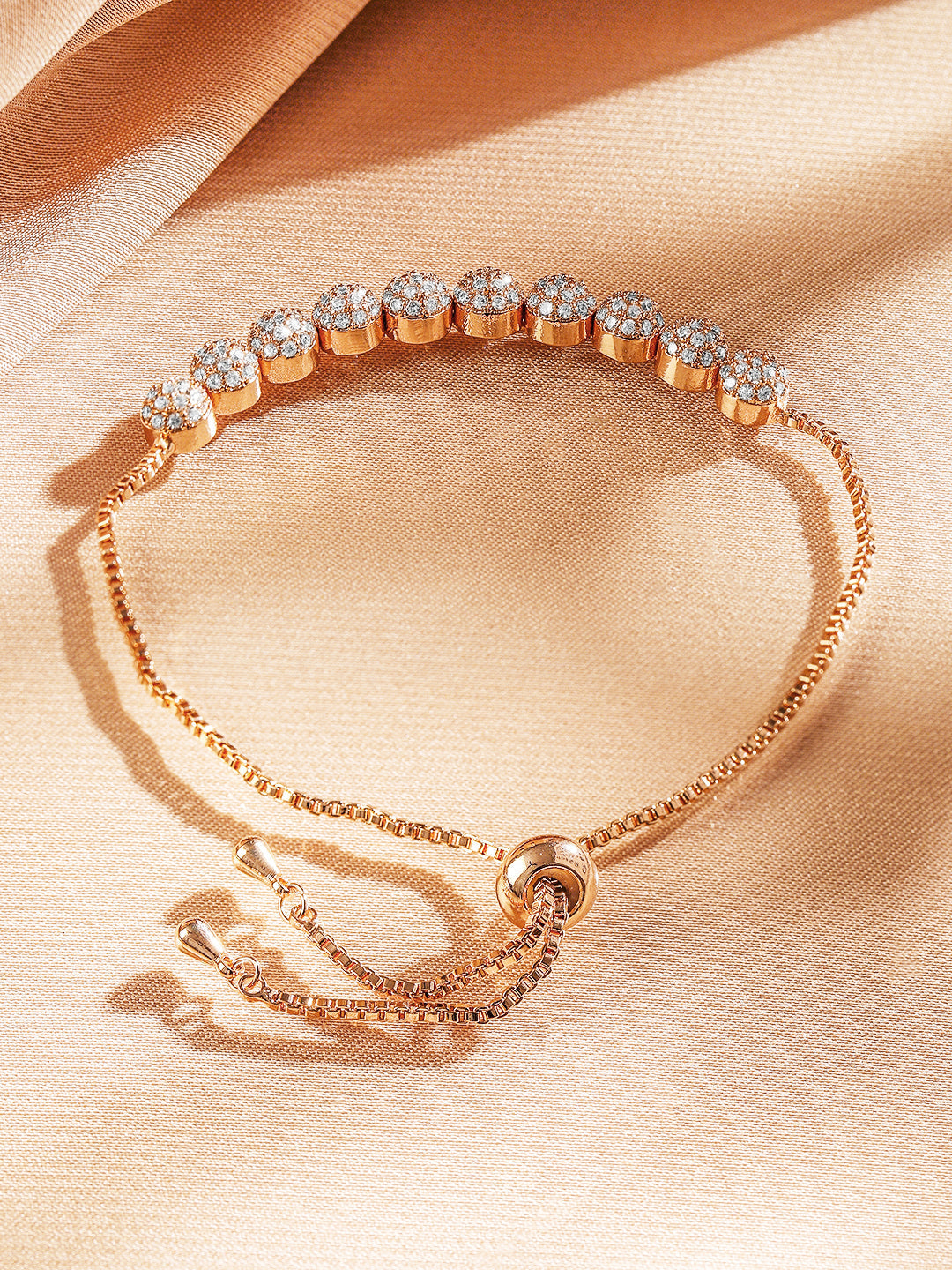 Wentra 18K Rose Gold Plated White Cubic Zirconia Adjustable Pull Chain Bracelet