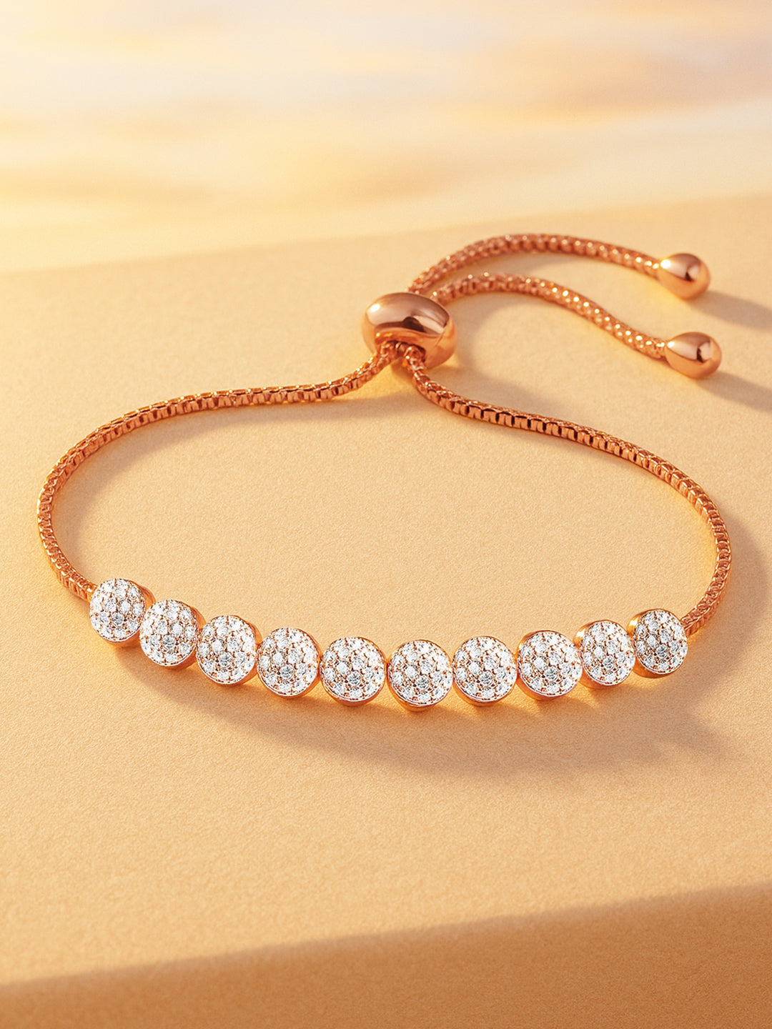 Wentra 18K Rose Gold Plated White Cubic Zirconia Adjustable Pull Chain Bracelet