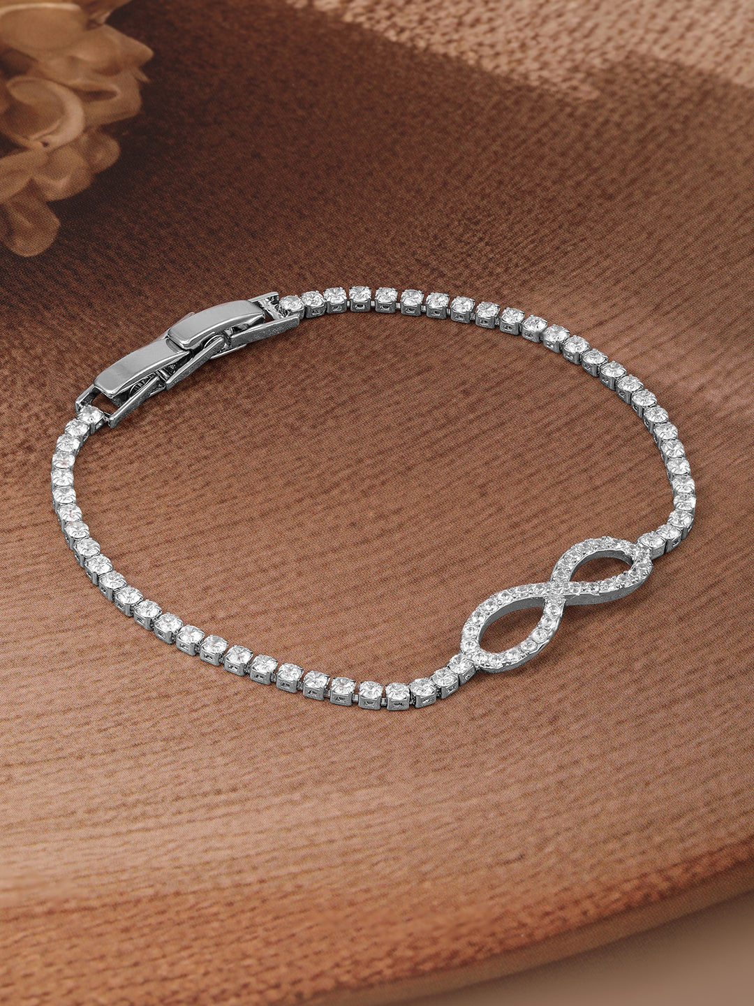 Wentra Rhodium Plated Cubic Zirconia Studded Premium Charm Bracelet