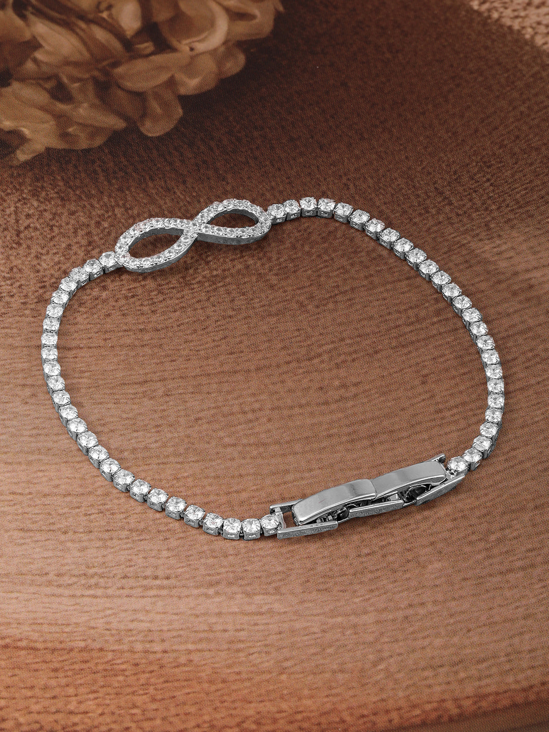 Wentra Rhodium Plated Cubic Zirconia Studded Premium Charm Bracelet