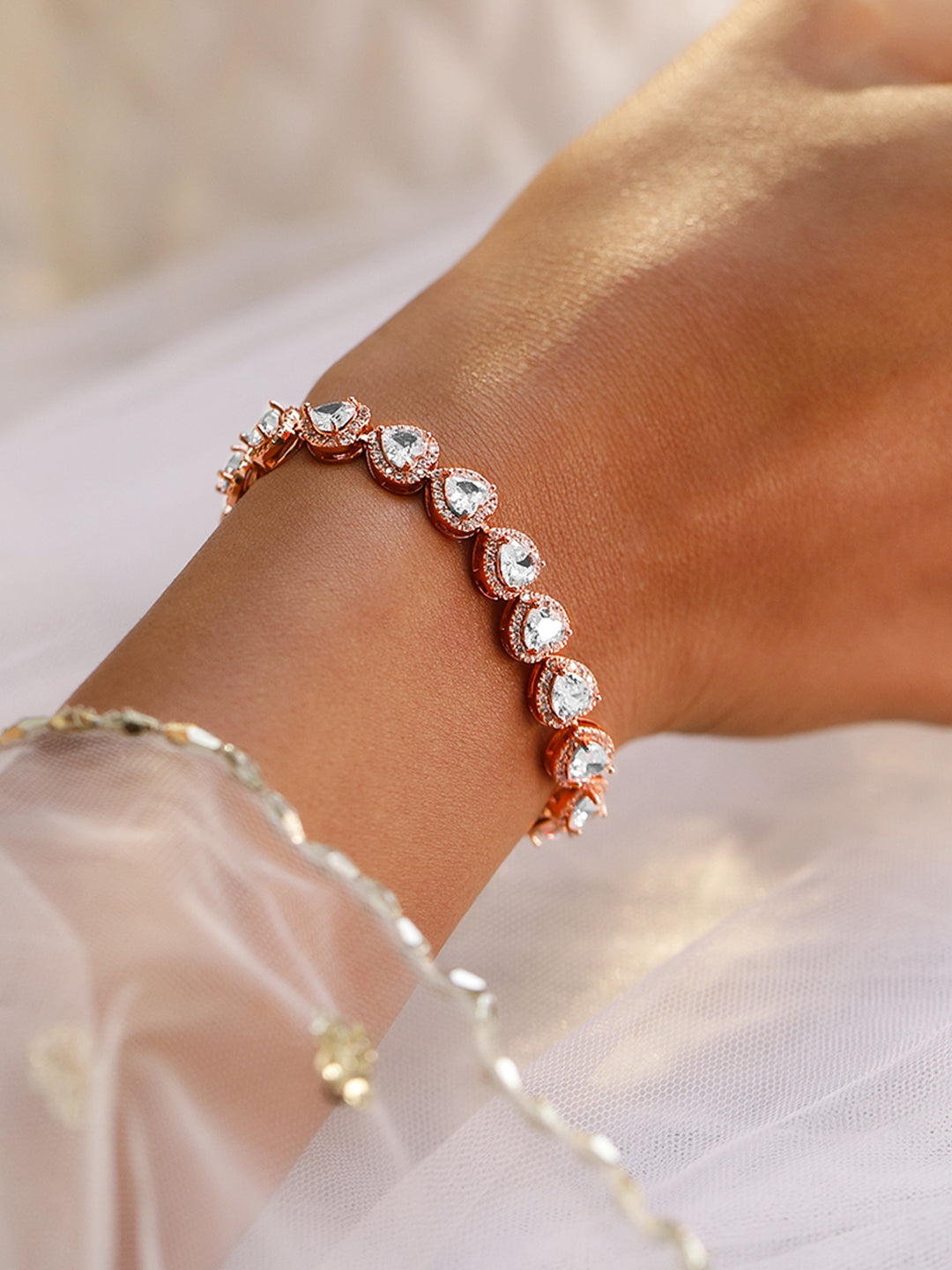 Wentra 18K Rose Gold-Plated AAA Cubic Zirconia Studded Heart Tennis Bracelet