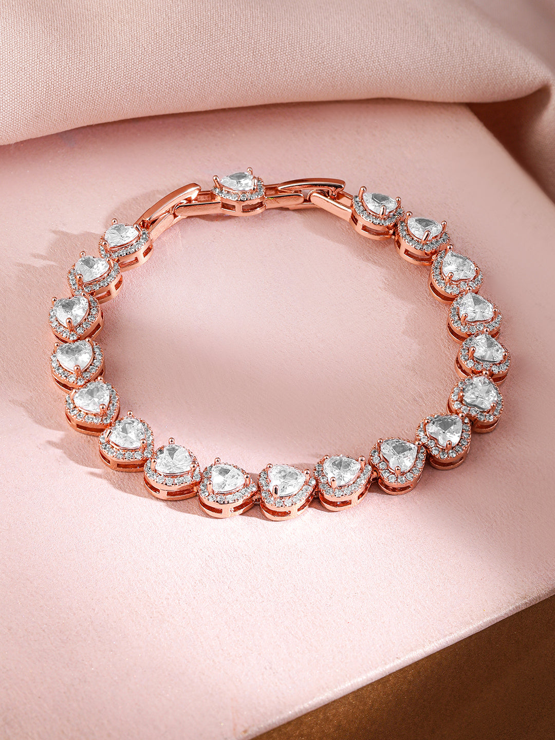 Wentra 18K Rose Gold-Plated AAA Cubic Zirconia Studded Heart Tennis Bracelet