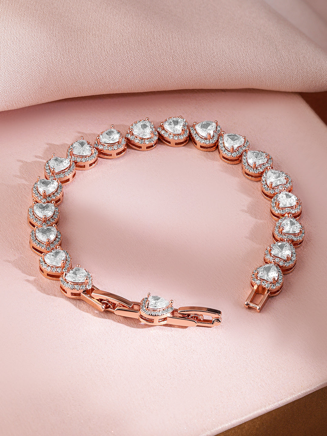 Wentra 18K Rose Gold-Plated AAA Cubic Zirconia Studded Heart Tennis Bracelet