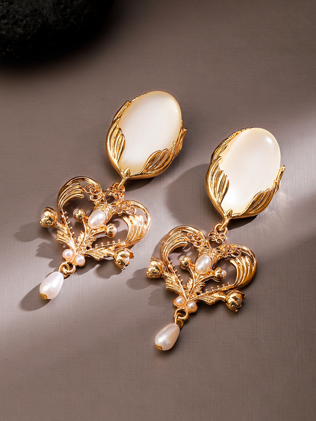 Elegant Pearl & Stone Vintage Filigree Danglers
