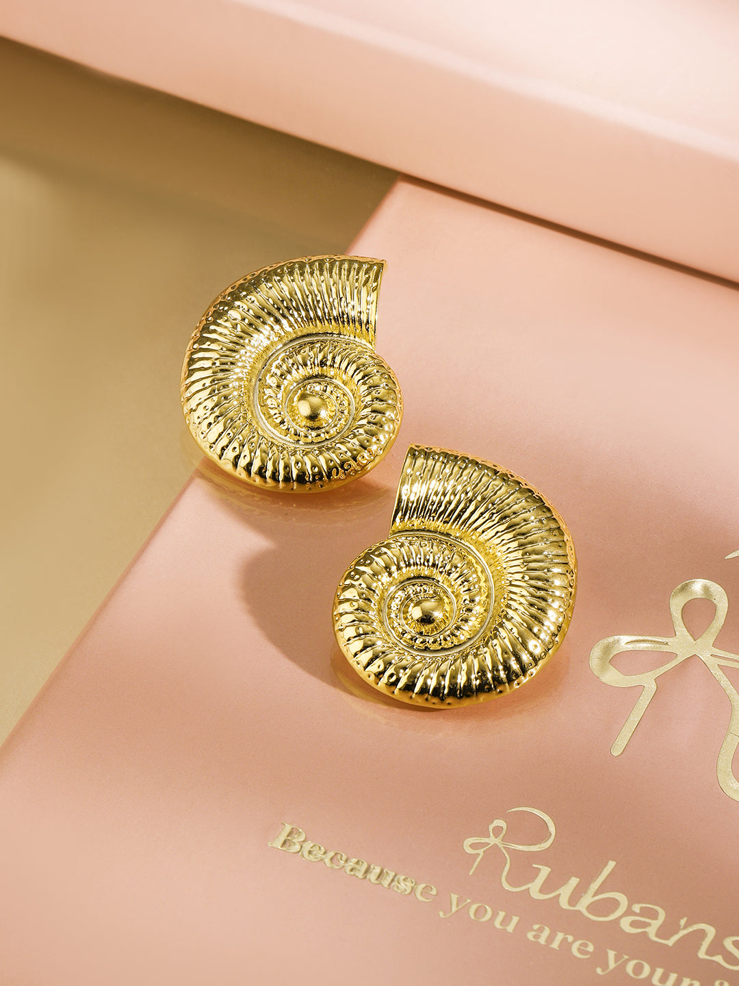 Gold Textured Seashell Spiral Stud Earrings