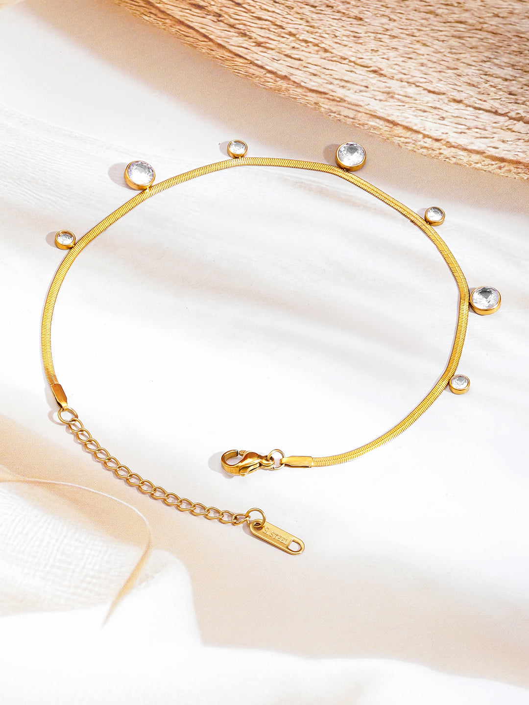 Dangling American Diamond Zirconia Gold Plated Anklet