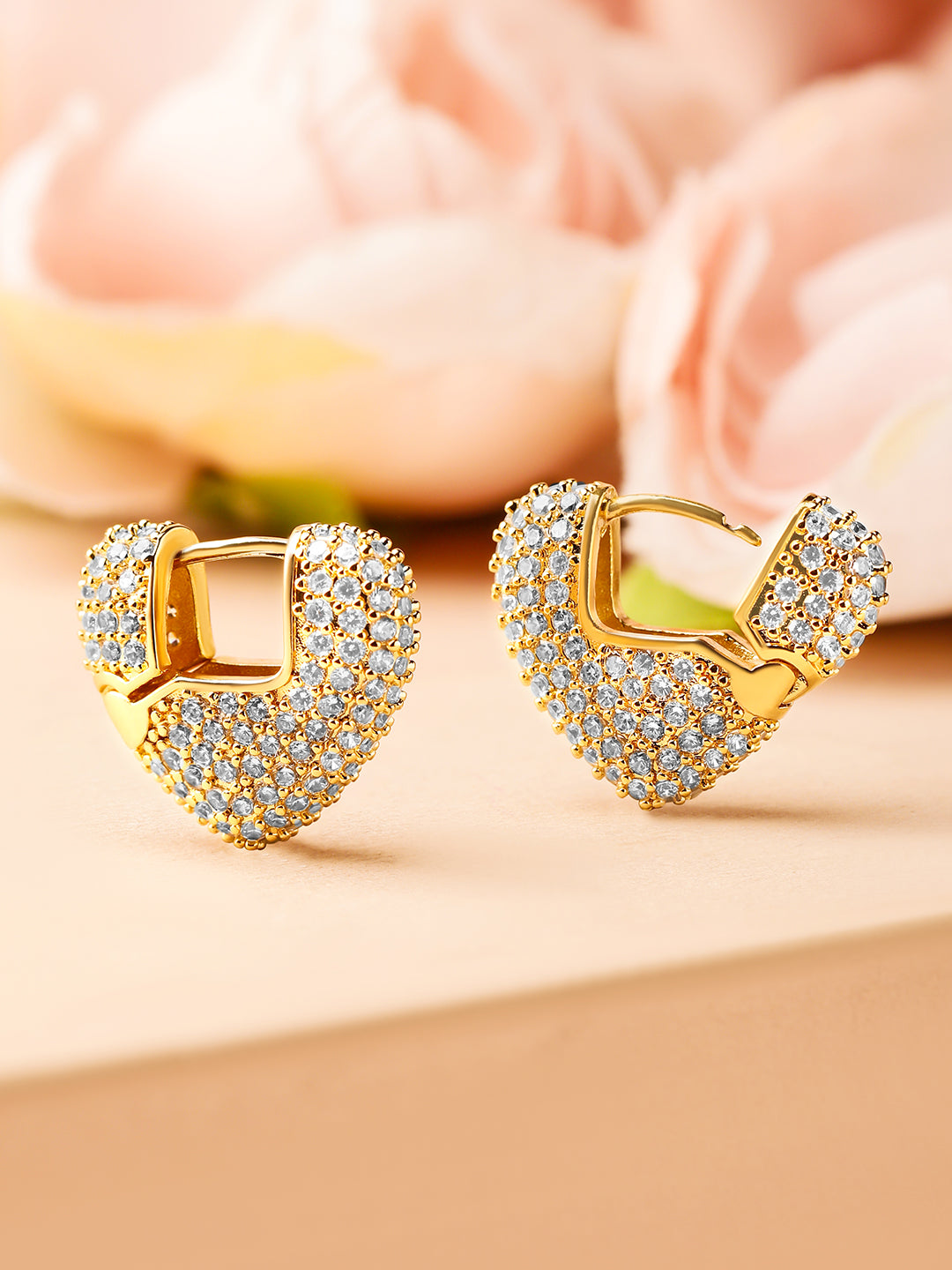 Golden Zirconia Love-Glow Hoop Earrings