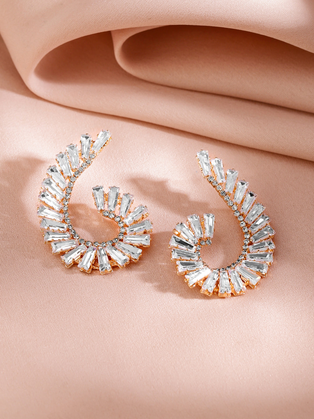 Trendy Geo Curves Crystal Stud Earrings