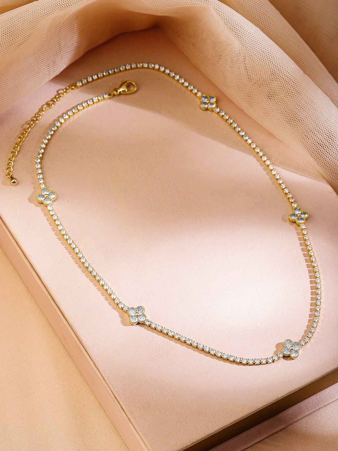 Floral Charms American Diamond Zirconia Necklace Chain