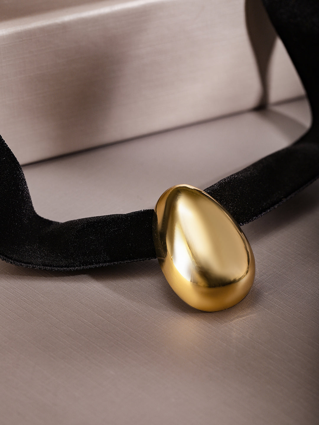 Black Statement Choker With Gold Charm
