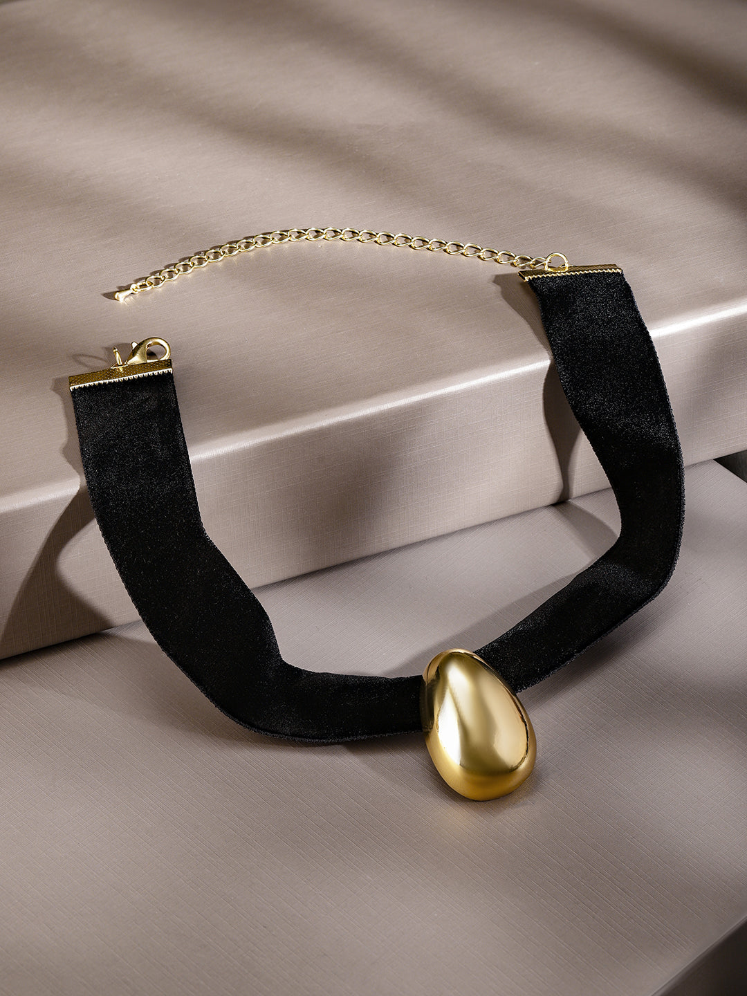 Black Statement Choker With Gold Charm