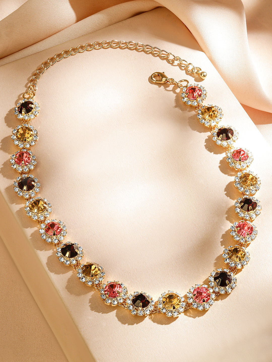 Radiant Multicolour American Diamond Zirconia Studded Statement Necklace