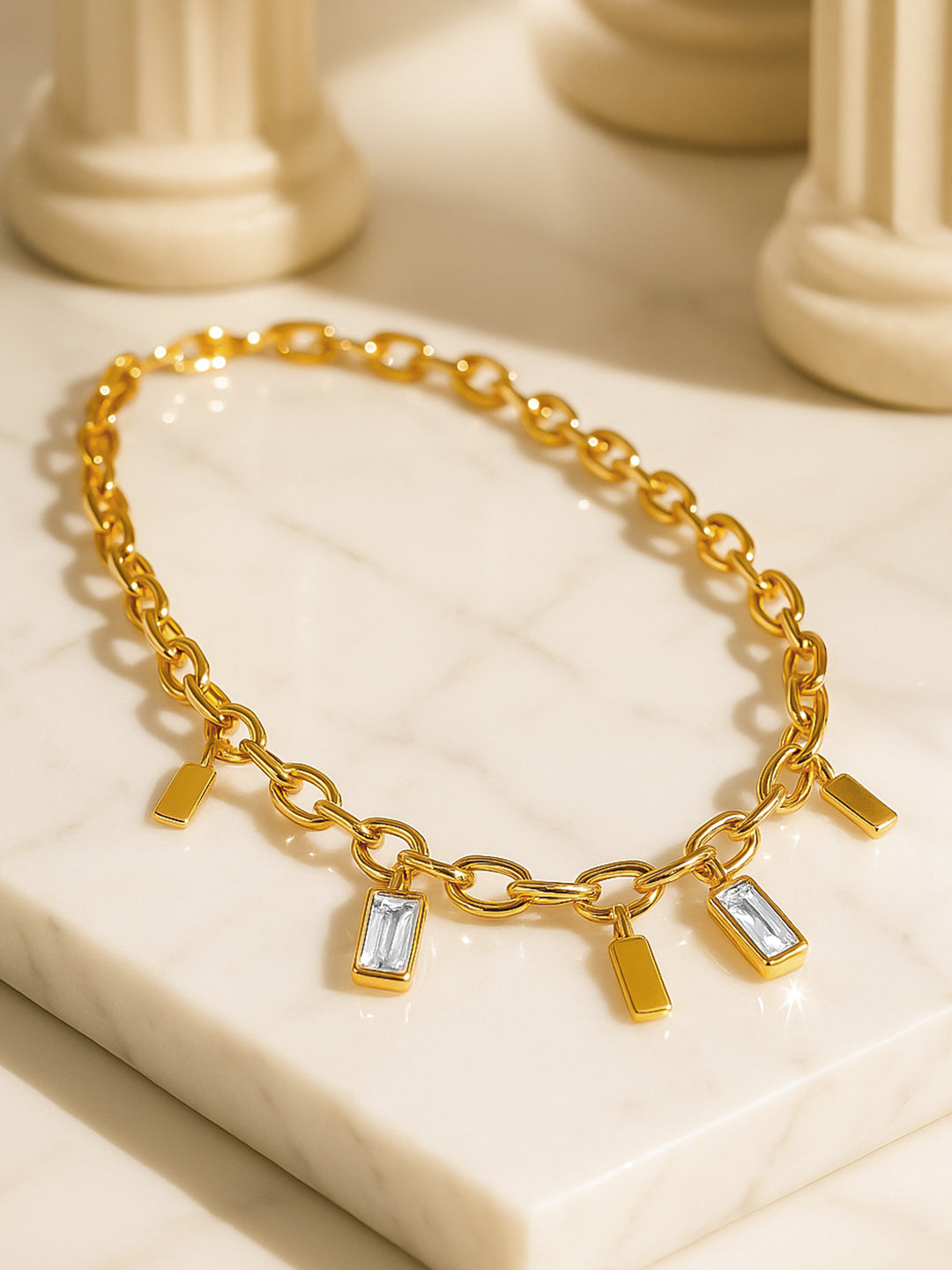 Crystal Beaded Gold Necklace