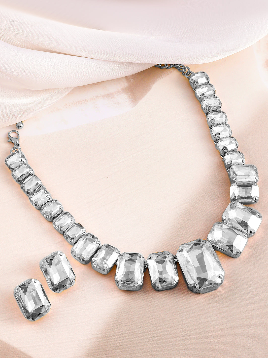 White Bling Crystal Studded Necklace Set