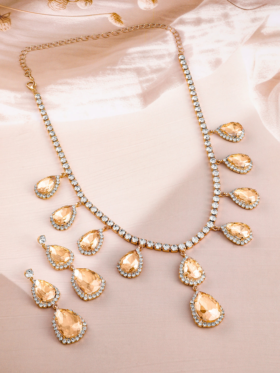 Crystal Teardrop Studded Necklace Set