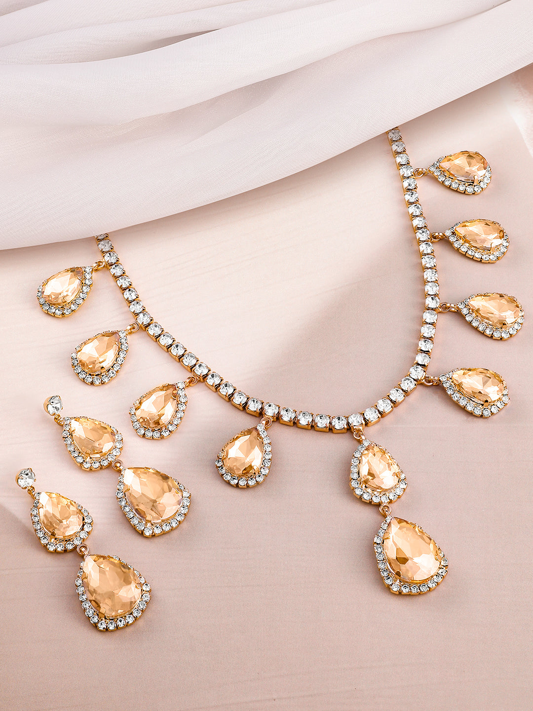 Crystal Teardrop Studded Necklace Set
