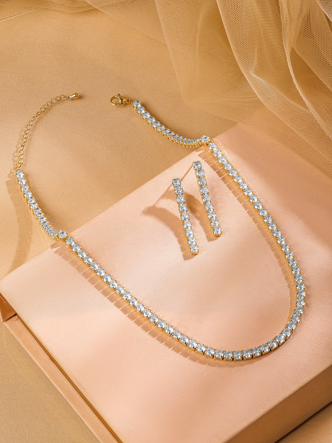 American Diamond Zirconia Tennis Necklace Set