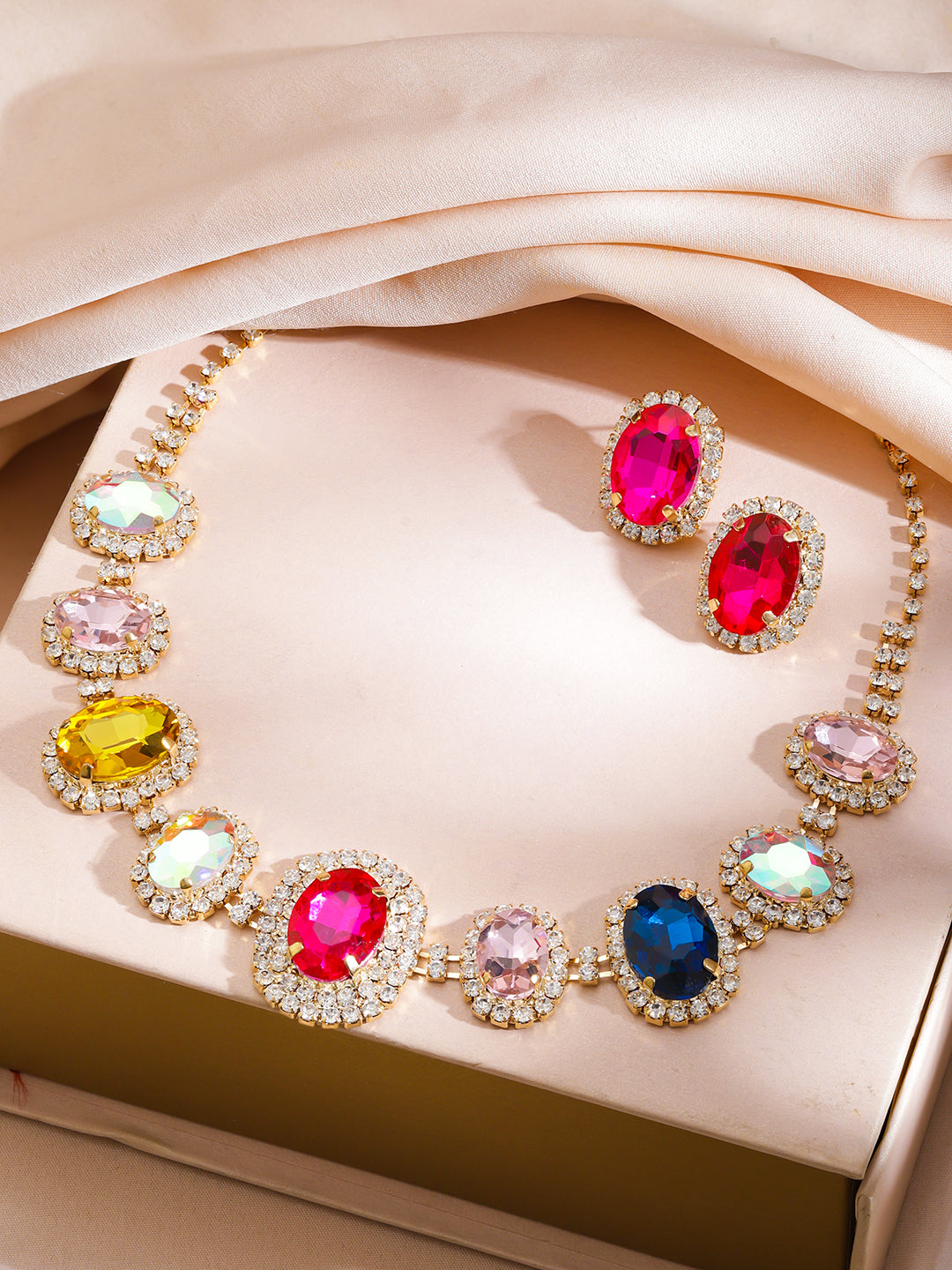 Multi Colored Crystal Glam Necklace Set