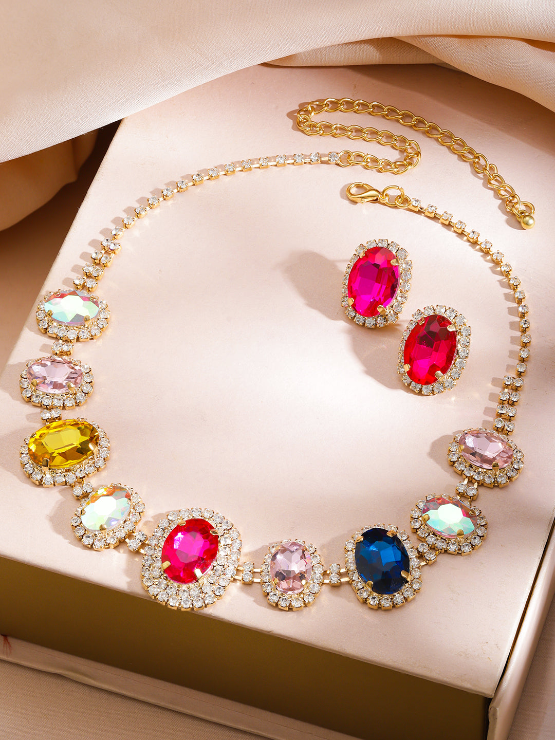 Multi Colored Crystal Glam Necklace Set