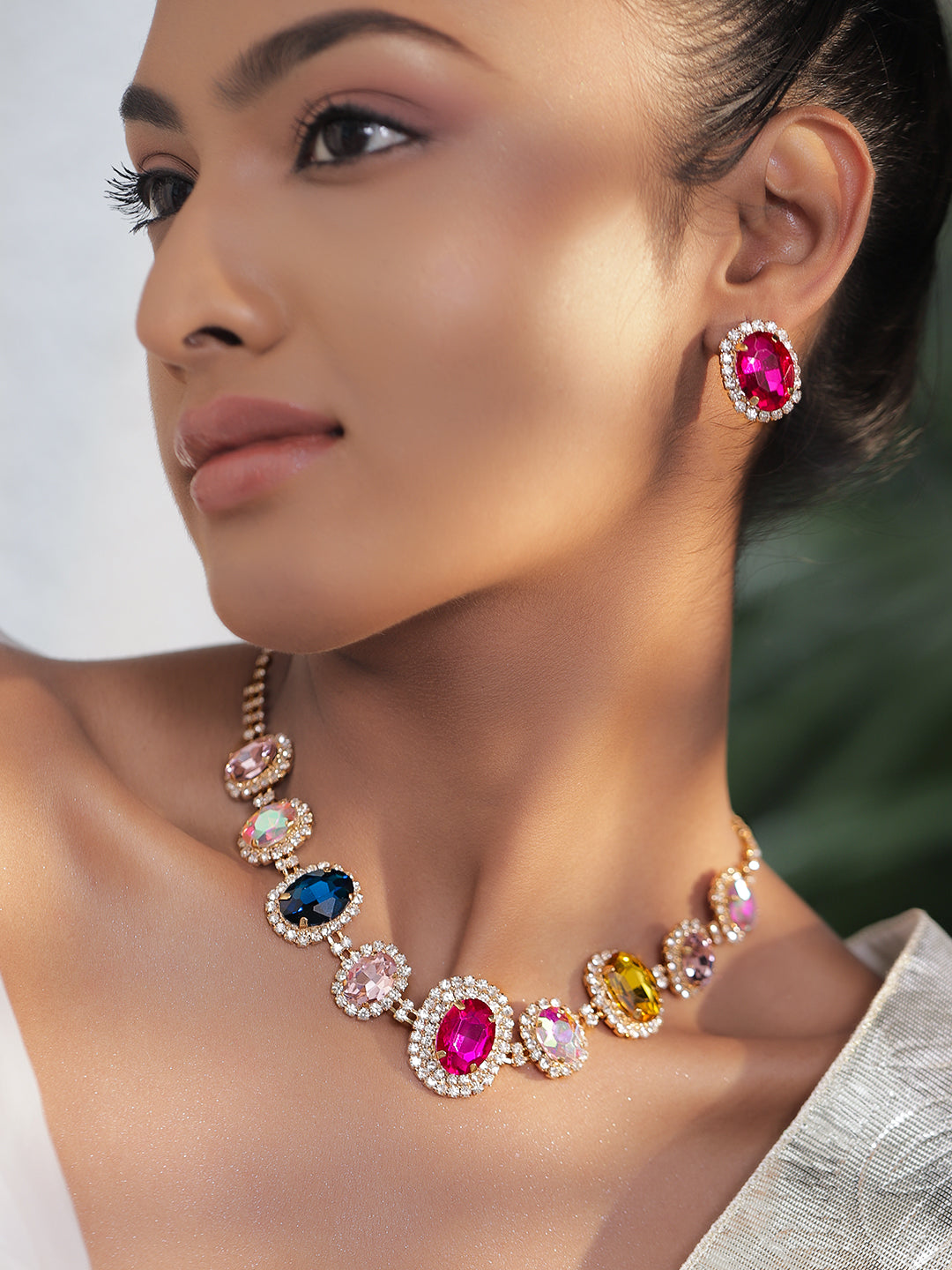 Multi Colored Crystal Glam Necklace Set