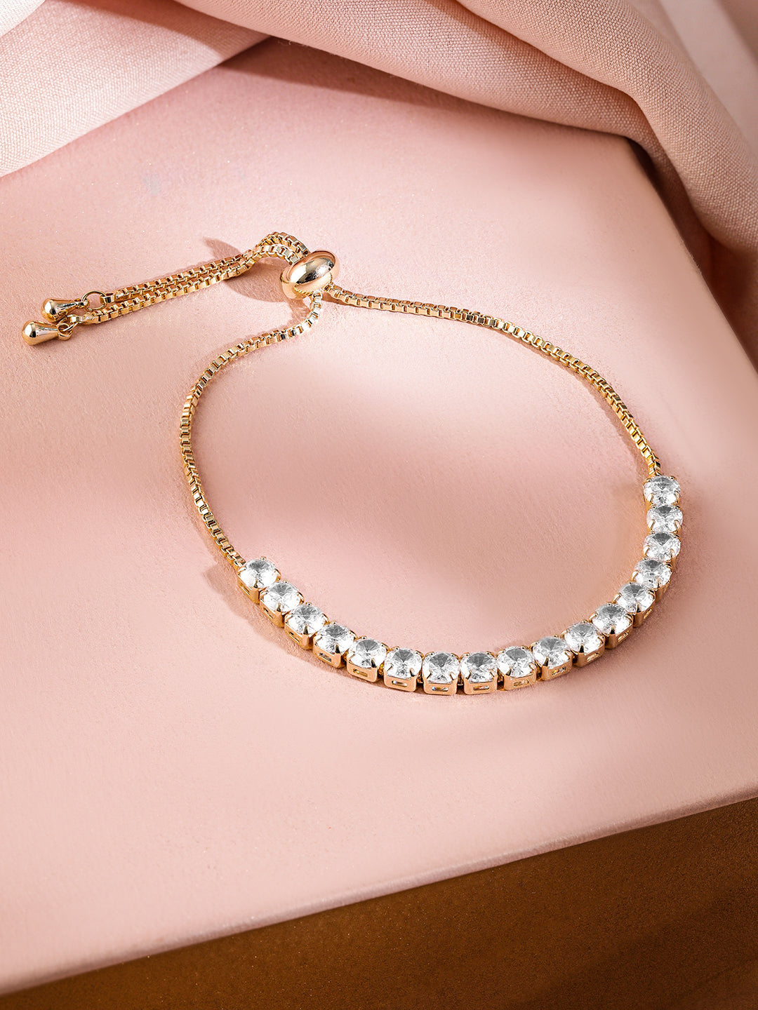 Wentra 18K Gold-Plated Adjustable Pull Chain Cubic Zirconia Studded Bracelet