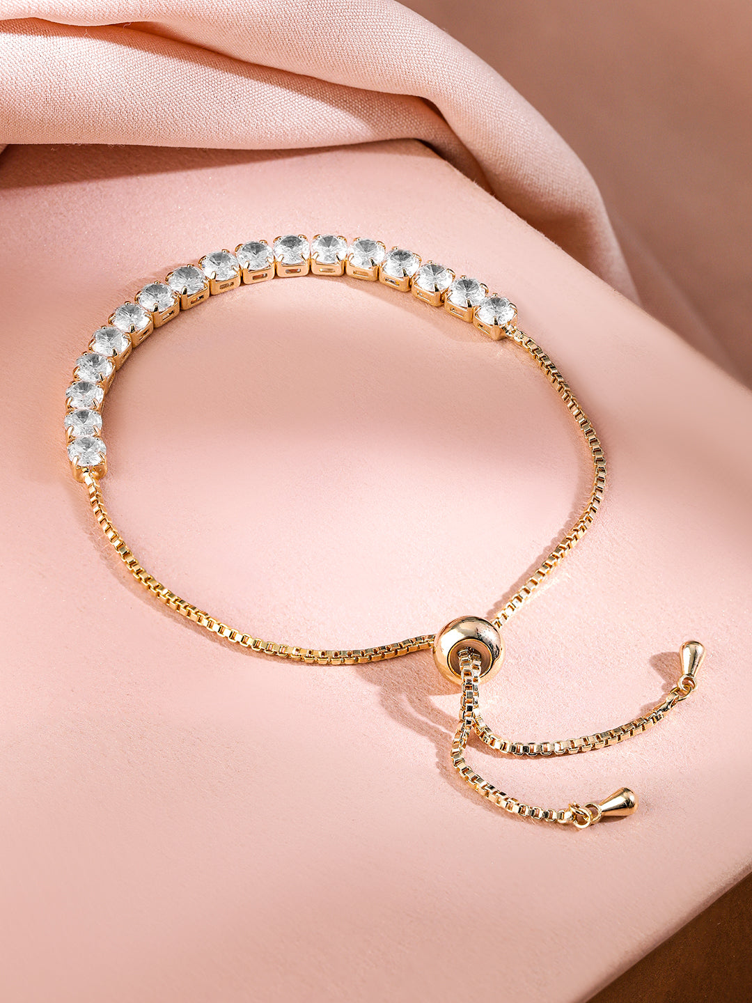 Wentra 18K Gold-Plated Adjustable Pull Chain Cubic Zirconia Studded Bracelet