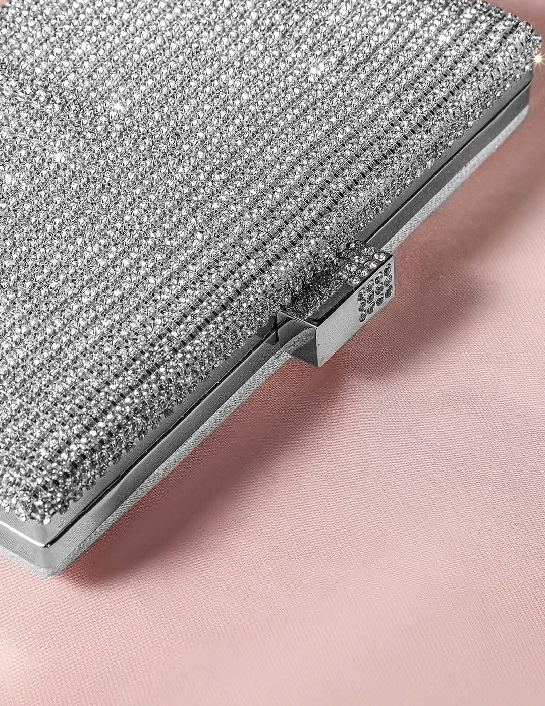 Wentra Silver-Toned Shimmery Cubic Zirconia Layering  Embellished Clutch