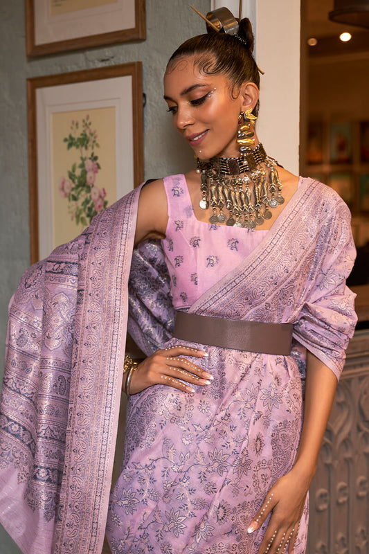 Ephemeral Baby Pink Cotton Silk Saree With Effervescent Blouse Piece